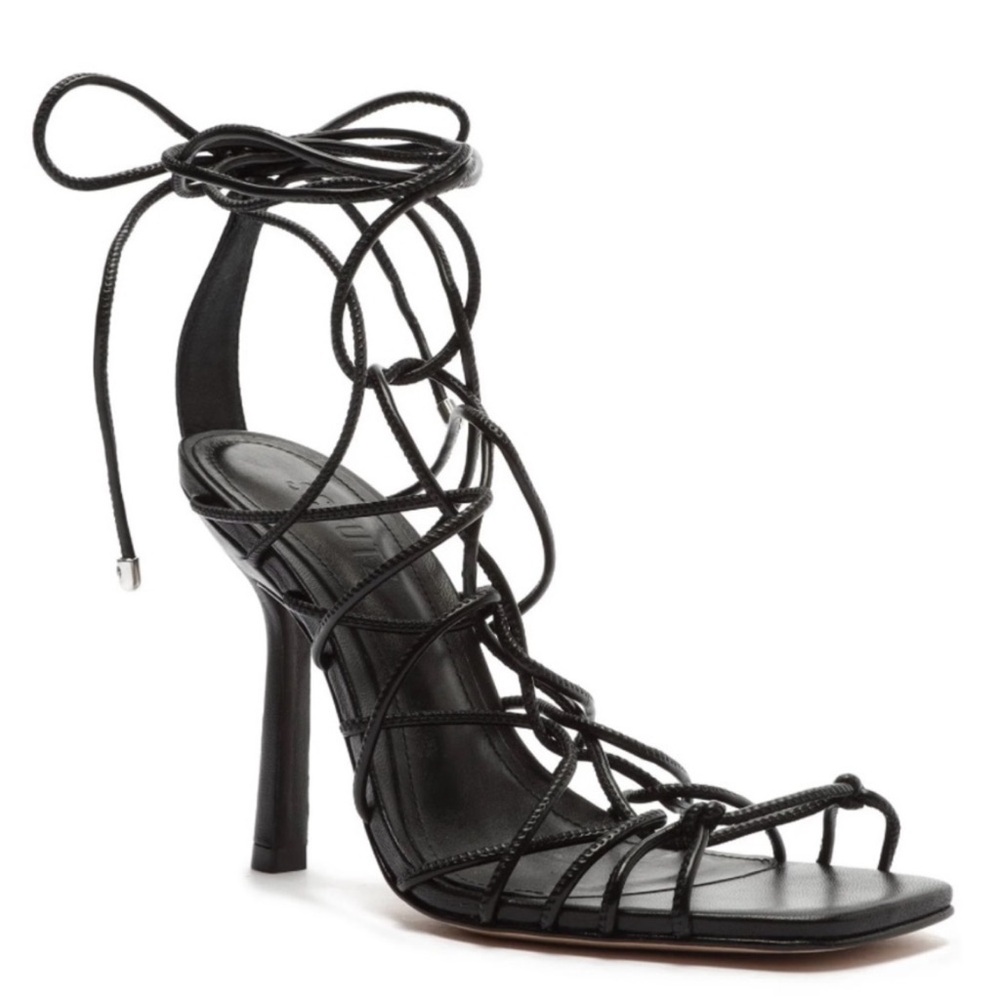 Schutz Black Lace-Up Strappy Sandals - Women's